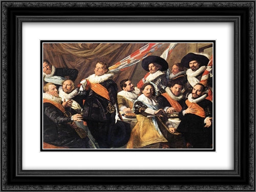 Banquet of the Officers of the St George Civic Guard Company 24x18 Black Ornate Wood Framed Art Print Poster with Double Matting by Hals, Frans