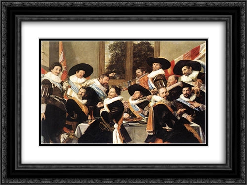 Banquet of the Officers of the St George Civic Guard Company 24x18 Black Ornate Wood Framed Art Print Poster with Double Matting by Hals, Frans