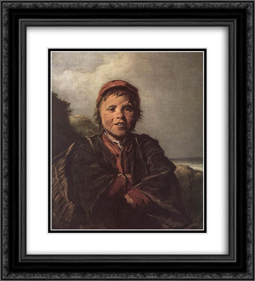 The Fisher Boy 20x22 Black Ornate Wood Framed Art Print Poster with Double Matting by Hals, Frans