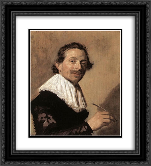 Jean de la Chambre 20x22 Black Ornate Wood Framed Art Print Poster with Double Matting by Hals, Frans