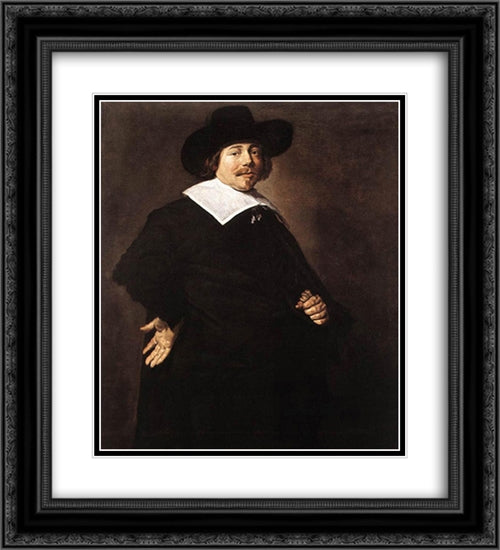 Portrait of a Man 20x22 Black Ornate Wood Framed Art Print Poster with Double Matting by Hals, Frans