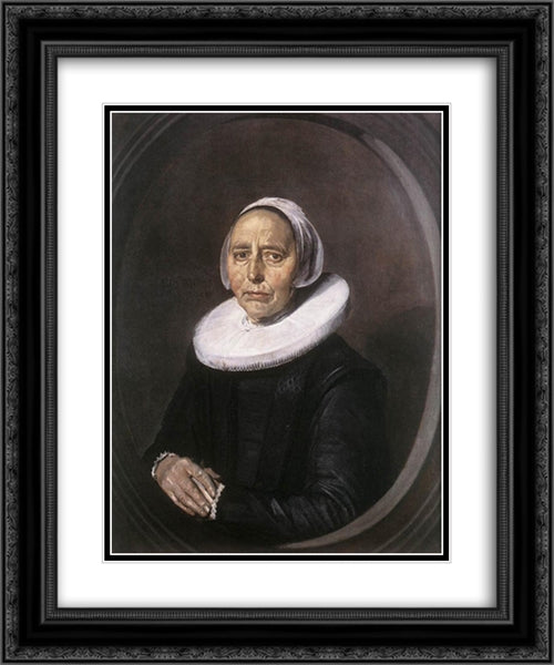 Portrait of a Woman 20x24 Black Ornate Wood Framed Art Print Poster with Double Matting by Hals, Frans