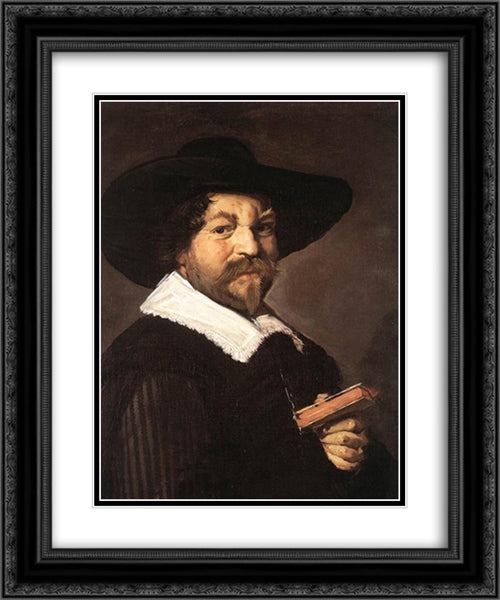 Portrait of a Man Holding a Book 20x24 Black Ornate Wood Framed Art Print Poster with Double Matting by Hals, Frans