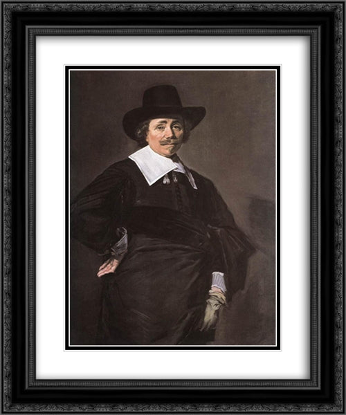 Portrait of a Standing Man 20x24 Black Ornate Wood Framed Art Print Poster with Double Matting by Hals, Frans