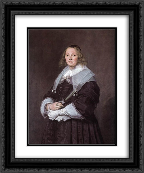 Portrait of a Standing Woman 20x24 Black Ornate Wood Framed Art Print Poster with Double Matting by Hals, Frans