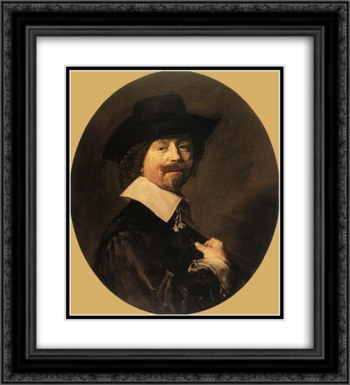 Portrait of a Man 20x22 Black Ornate Wood Framed Art Print Poster with Double Matting by Hals, Frans