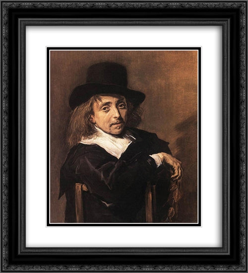 Seated Man Holding a Branch 20x22 Black Ornate Wood Framed Art Print Poster with Double Matting by Hals, Frans