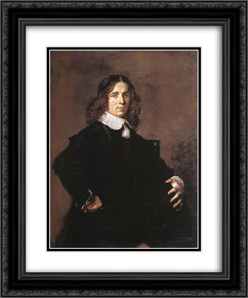 Portrait of a Seated Man Holding a Hat 20x24 Black Ornate Wood Framed Art Print Poster with Double Matting by Hals, Frans