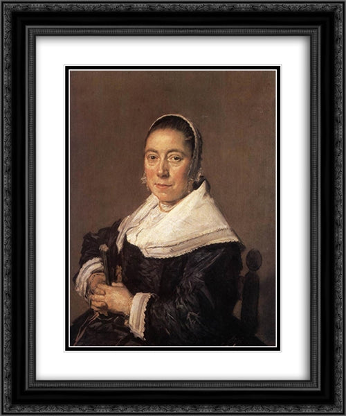 Portrait of a Seated Woman (presumedly Maria Vernatti) 20x24 Black Ornate Wood Framed Art Print Poster with Double Matting by Hals, Frans