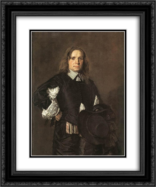 Portrait of a Man 20x24 Black Ornate Wood Framed Art Print Poster with Double Matting by Hals, Frans