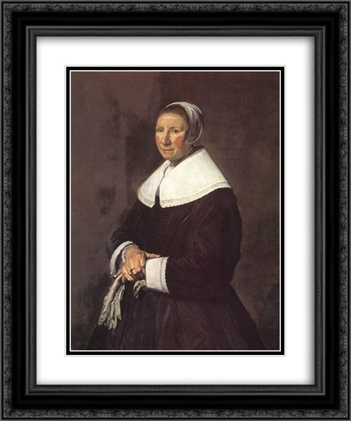 Portrait of a Woman 20x24 Black Ornate Wood Framed Art Print Poster with Double Matting by Hals, Frans