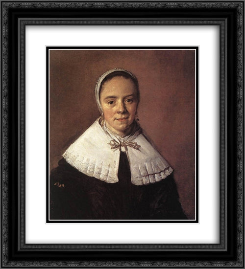 Portrait of a Woman 20x22 Black Ornate Wood Framed Art Print Poster with Double Matting by Hals, Frans