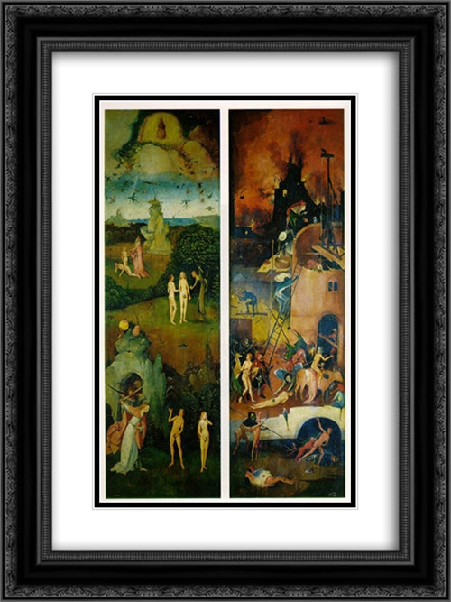 Paradise and Hell, left and right panels of a triptych 18x24 Black Ornate Wood Framed Art Print Poster with Double Matting by Bosch, Hieronymus