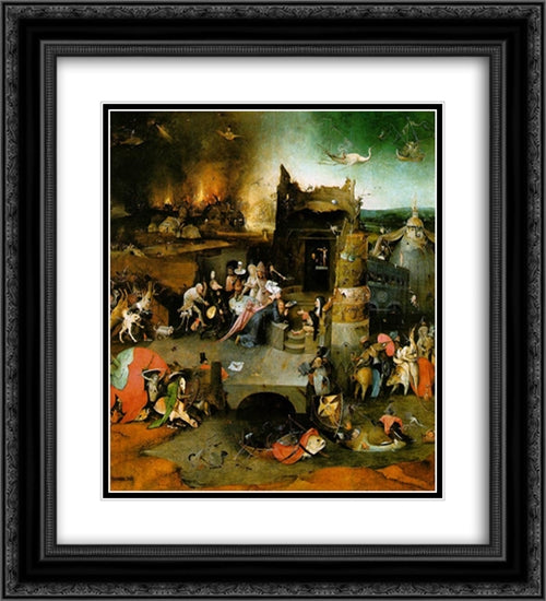 Temptation of St. Anthony, central panel of the triptych 20x22 Black Ornate Wood Framed Art Print Poster with Double Matting by Bosch, Hieronymus