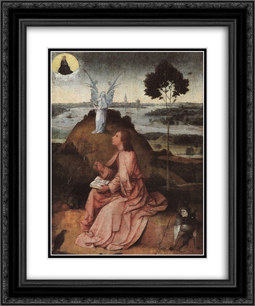 St. John on Patmos 20x24 Black Ornate Wood Framed Art Print Poster with Double Matting by Bosch, Hieronymus