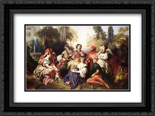 The Decameron 24x18 Black Ornate Wood Framed Art Print Poster with Double Matting by Winterhalter, Franz Xaver