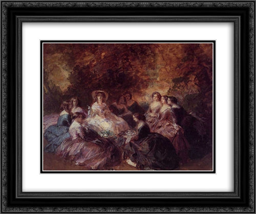 The Empress Eugenie Surrounded by her Ladies in Waiting 24x20 Black Ornate Wood Framed Art Print Poster with Double Matting by Winterhalter, Franz Xaver