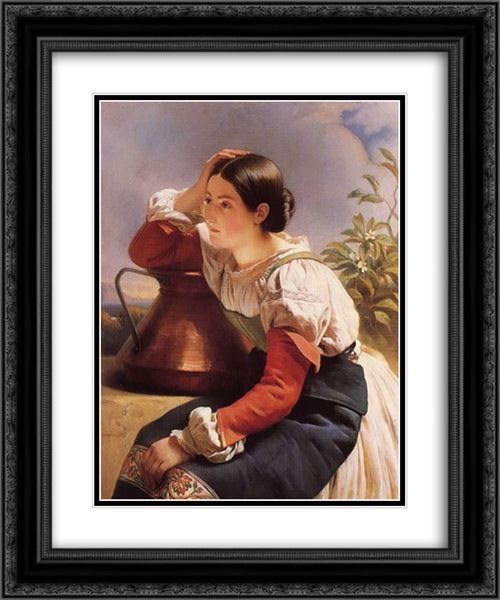 Young Italian Girl by the Well 20x24 Black Ornate Wood Framed Art Print Poster with Double Matting by Winterhalter, Franz Xaver