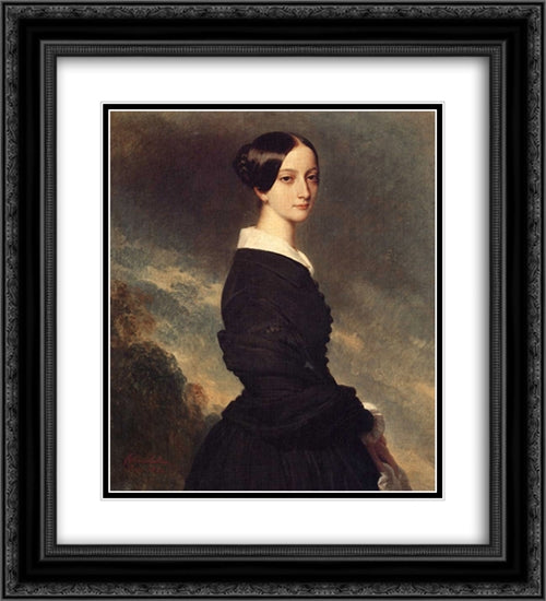 Francoise Caroline Gonzague, Princesse de Joinville 20x22 Black Ornate Wood Framed Art Print Poster with Double Matting by Winterhalter, Franz Xaver