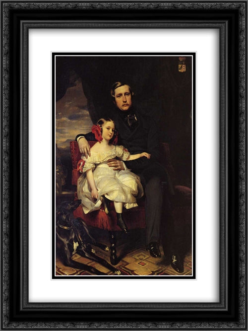 Napoleon Alexandre Louis Joseph Berthier, Prince de Wagram and his Daughter, Malcy Louise Caroline Frederique 18x24 Black Ornate Wood Framed Art Print Poster with Double Matting by Winterhalter, Franz Xaver