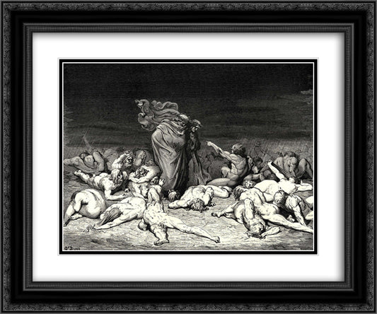 The Inferno, Canto 6, lines 49'52: “Thy city heap’d with envy to the brim, Ay that the measure overflows its bounds, Held me in brighter days” 24x20 Black Ornate Wood Framed Art Print Poster with Double Matting by Dore, Gustave