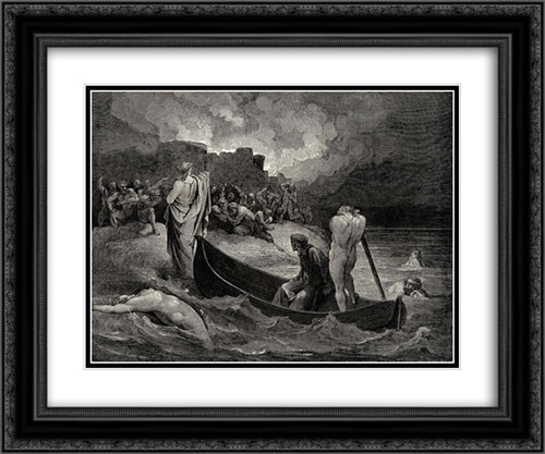 The Inferno, Canto 8, lines 110'111: I could not hear what terms he offerd them, But they conferrd not long 24x20 Black Ornate Wood Framed Art Print Poster with Double Matting by Dore, Gustave