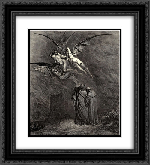 The Inferno, Canto 9, line 46: Mark thou each dire Erinnys. 20x22 Black Ornate Wood Framed Art Print Poster with Double Matting by Dore, Gustave