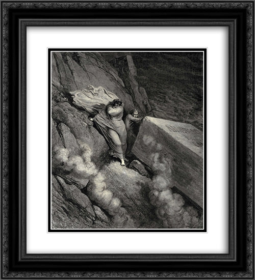 The Inferno, Canto 11, lines 6'7: From the profound abyss, behind the lid Of a great monument we stood retird 20x22 Black Ornate Wood Framed Art Print Poster with Double Matting by Dore, Gustave