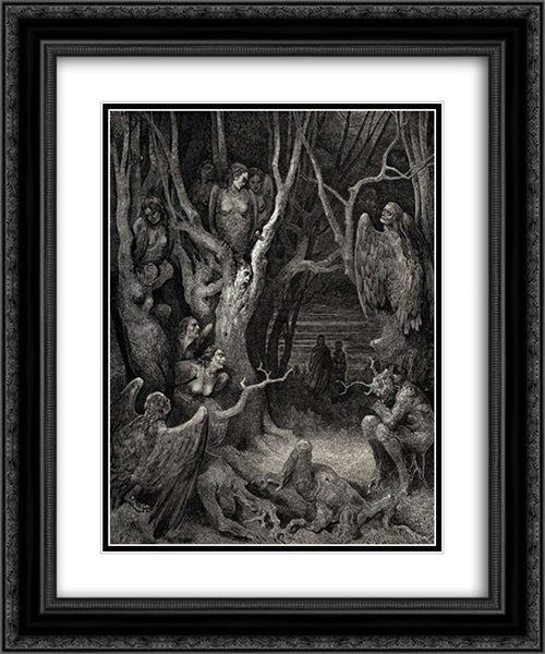 The Inferno, Canto 13, lines 11: Here the brute Harpies make their nest 20x24 Black Ornate Wood Framed Art Print Poster with Double Matting by Dore, Gustave