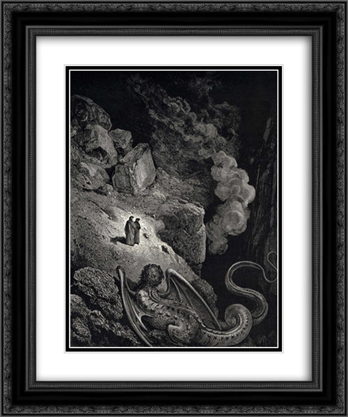 The Inferno, Canto 17, line 7: Forthwith that image vile of fraud appeard 20x24 Black Ornate Wood Framed Art Print Poster with Double Matting by Dore, Gustave