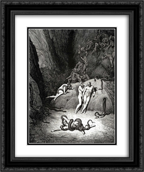 The Inferno, Canto 25, lines 59'61: The other two Lookd on exclaiming: Ah, how dost thou change, Agnello! 20x24 Black Ornate Wood Framed Art Print Poster with Double Matting by Dore, Gustave