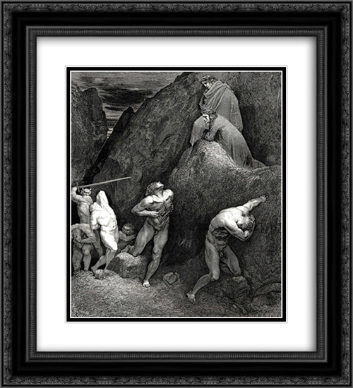 The Inferno, Canto 28, lines 30,31: Now mark how I do rip me: lo! How is Mahomet mangled. 20x22 Black Ornate Wood Framed Art Print Poster with Double Matting by Dore, Gustave