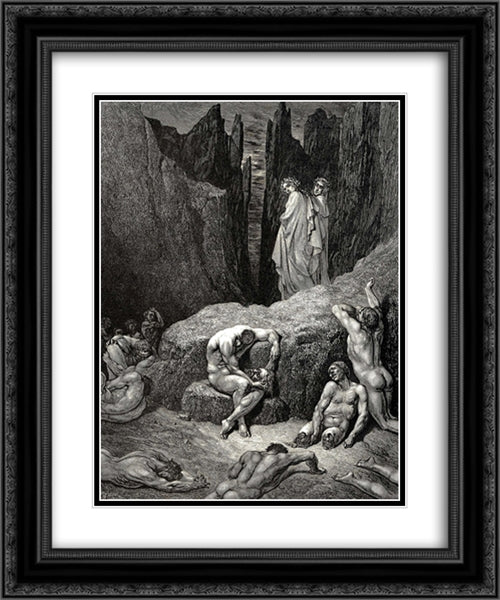 The Inferno, Canto 29, lines 4'6: But Virgil rousd me: What yet gazest on? Wherefore doth fasten yet thy sight below Among the maimd and miserable shades? 20x24 Black Ornate Wood Framed Art Print Poster with Double Matting by Dore, Gustave