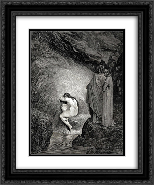 The Inferno, Canto 30, lines 38'39:  That is the ancient soul Of wretched Myrrha, 20x24 Black Ornate Wood Framed Art Print Poster with Double Matting by Dore, Gustave