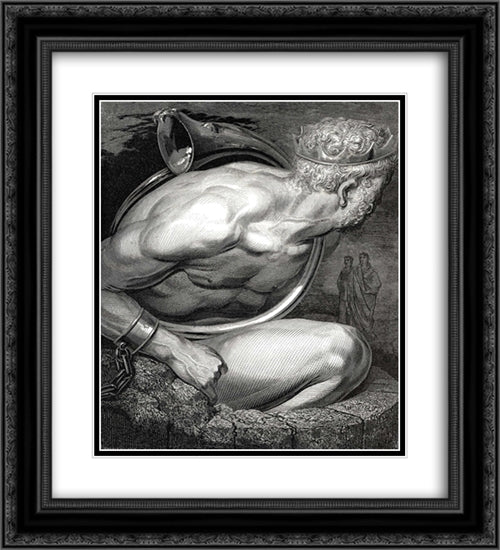 The Inferno, Canto 31, lines 64'66: O senseless spirit! let thy horn for thee Interpret: therewith vent thy rage, if rage Or other passion wring thee. 20x22 Black Ornate Wood Framed Art Print Poster with Double Matting by Dore, Gustave