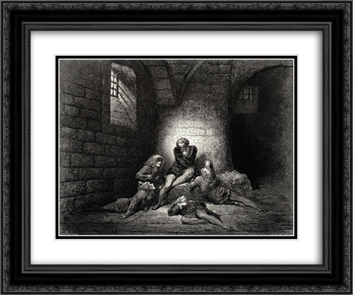 The Inferno, Canto 33, lines 62'63: Then, not to make them sadder, I kept down My spirit in stillness. 24x20 Black Ornate Wood Framed Art Print Poster with Double Matting by Dore, Gustave