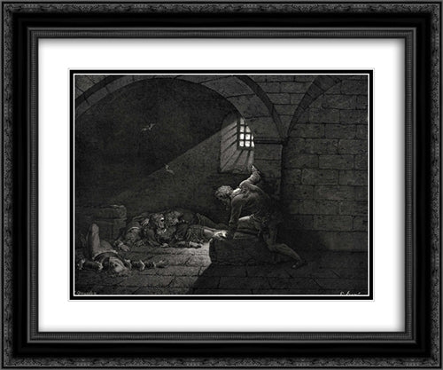 The Inferno, Canto 33, lines 73'74: Then fasting got The mastery of grief. 24x20 Black Ornate Wood Framed Art Print Poster with Double Matting by Dore, Gustave