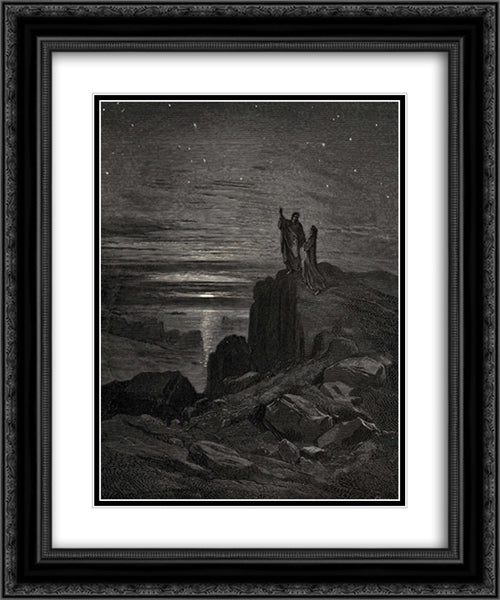 The Inferno, Canto 34, lines 133: Thus issuing we again beheld the stars. 20x24 Black Ornate Wood Framed Art Print Poster with Double Matting by Dore, Gustave