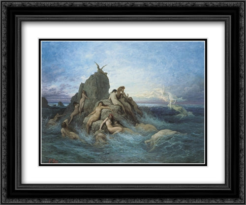 Les Oceanides (Les Naiades de la mer) 24x20 Black Ornate Wood Framed Art Print Poster with Double Matting by Dore, Gustave