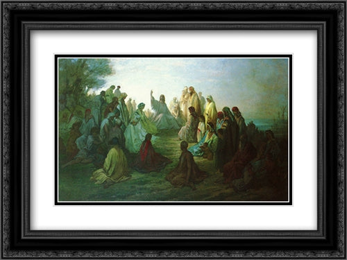 Jesus Preaching on the Mount 24x18 Black Ornate Wood Framed Art Print Poster with Double Matting by Dore, Gustave