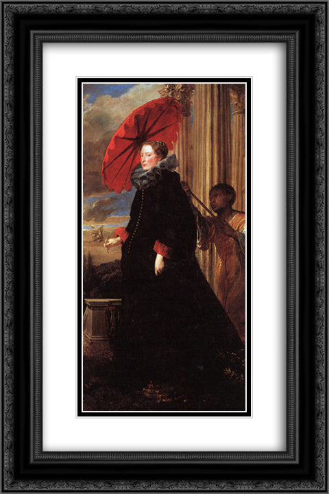 Marchesa Elena Grimaldi 16x24 Black Ornate Wood Framed Art Print Poster with Double Matting by van Dyck, Anthony