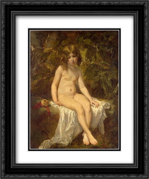 The Little Bather 20x24 Black Ornate Wood Framed Art Print Poster with Double Matting by Couture, Thomas