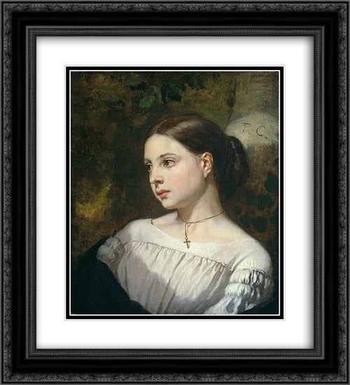 Portrait of a Girl 20x22 Black Ornate Wood Framed Art Print Poster with Double Matting by Couture, Thomas