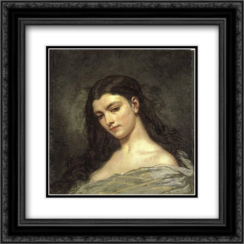 Female Head 20x20 Black Ornate Wood Framed Art Print Poster with Double Matting by Couture, Thomas