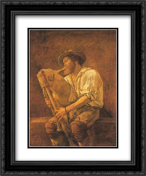 The Player of Cormeuse 20x24 Black Ornate Wood Framed Art Print Poster with Double Matting by Couture, Thomas