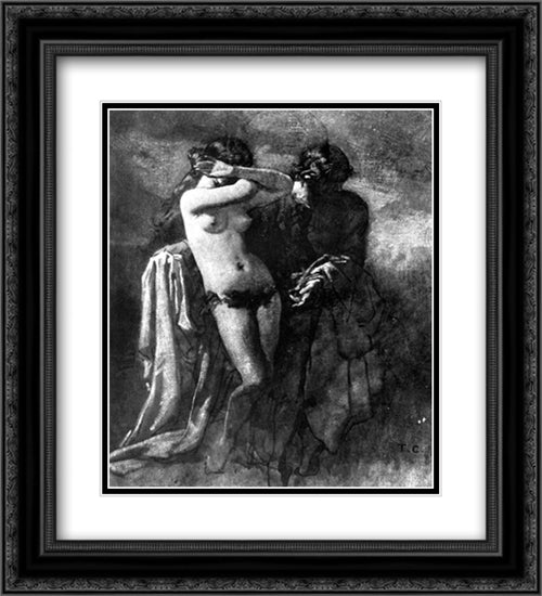 Study of a Nude 20x22 Black Ornate Wood Framed Art Print Poster with Double Matting by Couture, Thomas