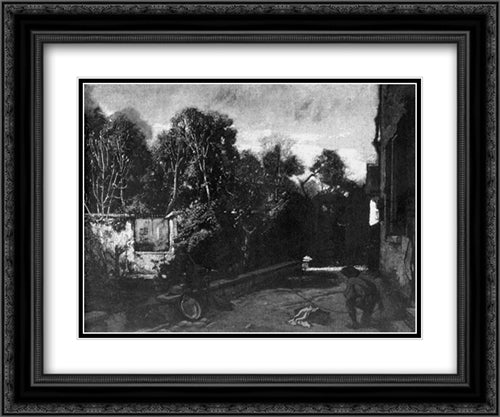 The Bird Catcher 24x20 Black Ornate Wood Framed Art Print Poster with Double Matting by Couture, Thomas