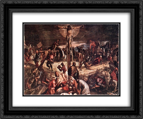 Crucifixion [detail: 1] 24x20 Black Ornate Wood Framed Art Print Poster with Double Matting by Tintoretto