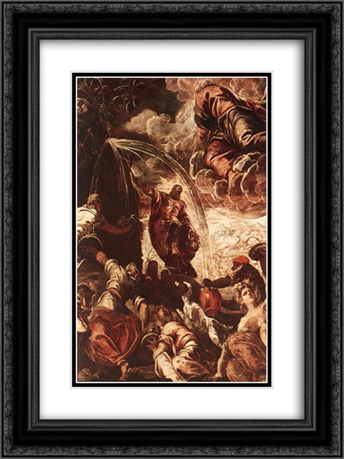 Moses Drawing Water from the Rock [detail: 1] 18x24 Black Ornate Wood Framed Art Print Poster with Double Matting by Tintoretto