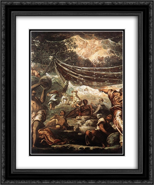 The Miracle of Manna [detail: 1] 20x24 Black Ornate Wood Framed Art Print Poster with Double Matting by Tintoretto